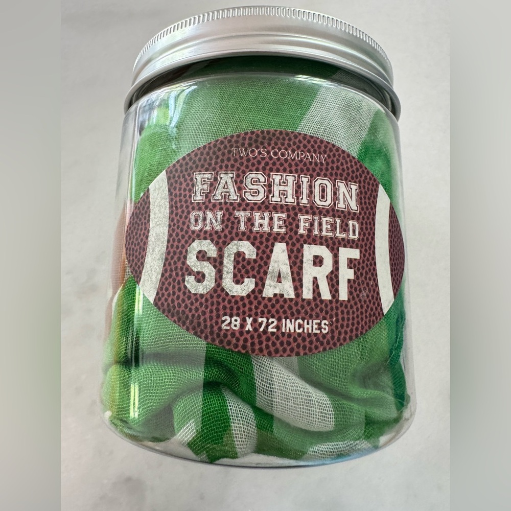 Two's Company green and white Scarf with footballs & field lines